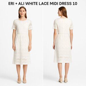 ERI + ALI WHITE LACE MIDI DRESS SIZE 10